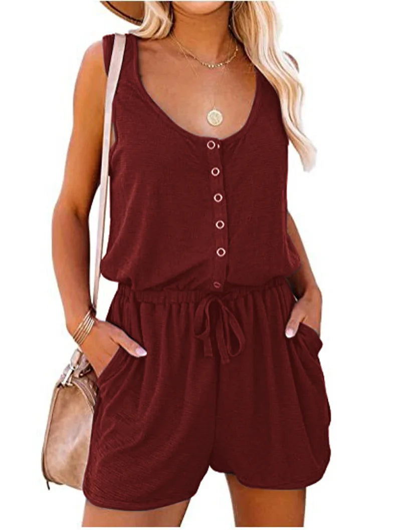 Women's Jumpsuit With Waist Tie Casual Loose Wide leg Shorts