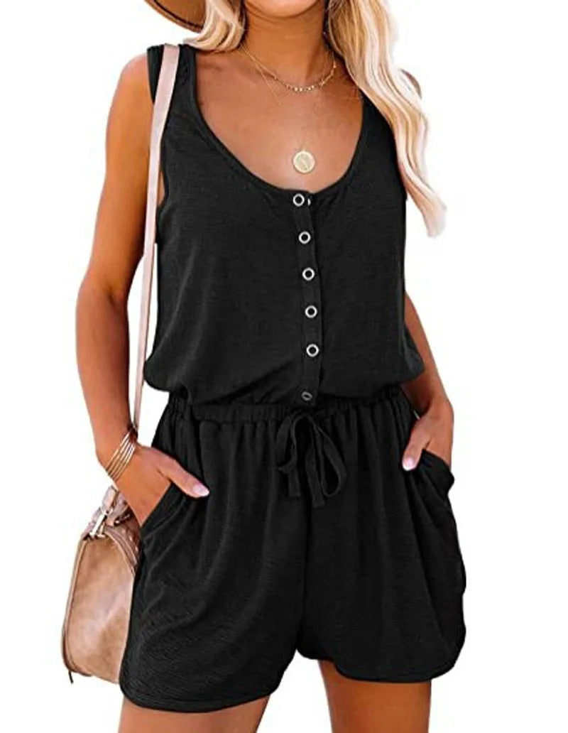 Women's Jumpsuit With Waist Tie Casual Loose Wide leg Shorts