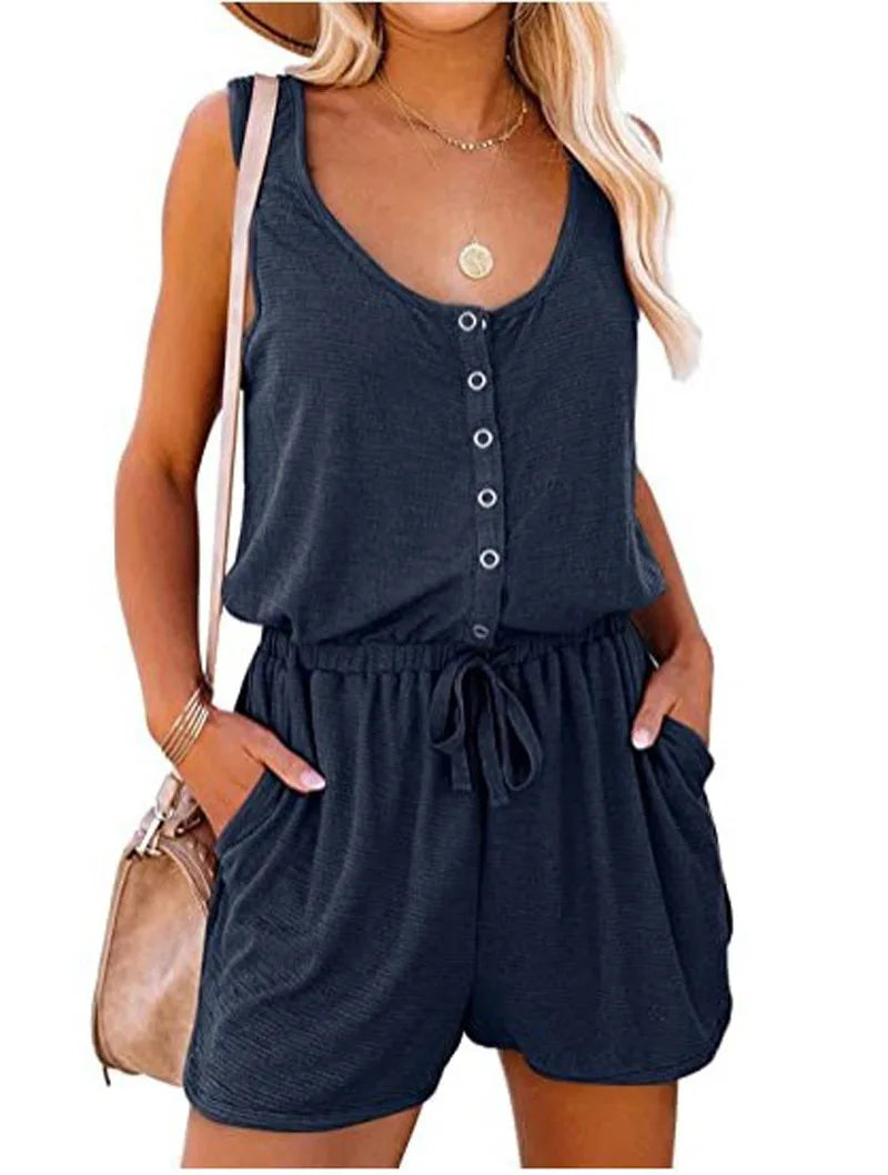Women's Jumpsuit With Waist Tie Casual Loose Wide leg Shorts