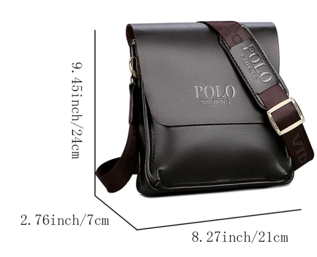 Mens luxury vintage Messenger Bag PU Leather polo cross travel bag