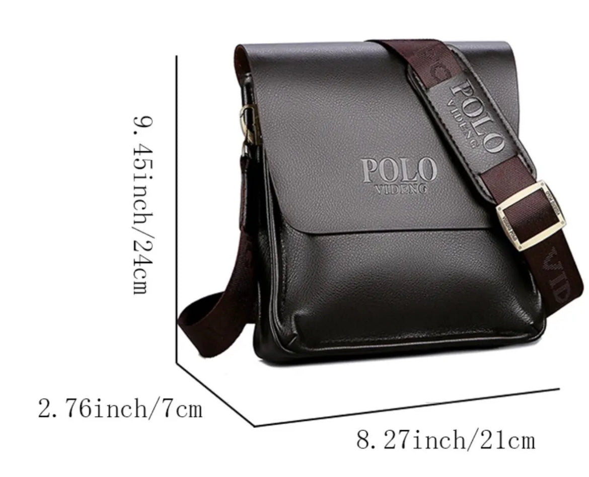 Mens luxury vintage Messenger Bag PU Leather polo cross travel bag