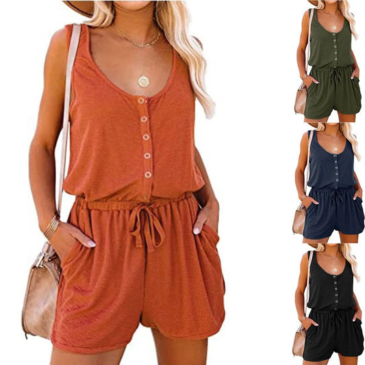 Women's Jumpsuit With Waist Tie Casual Loose Wide leg Shorts