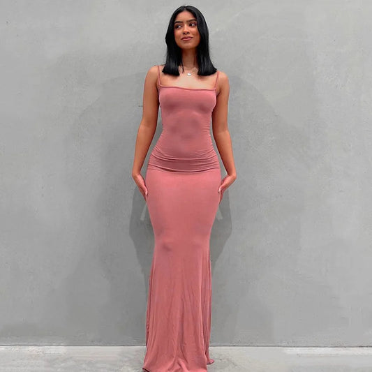 Satin Slip Sleeveless Backless Maxi Dress bodycon 