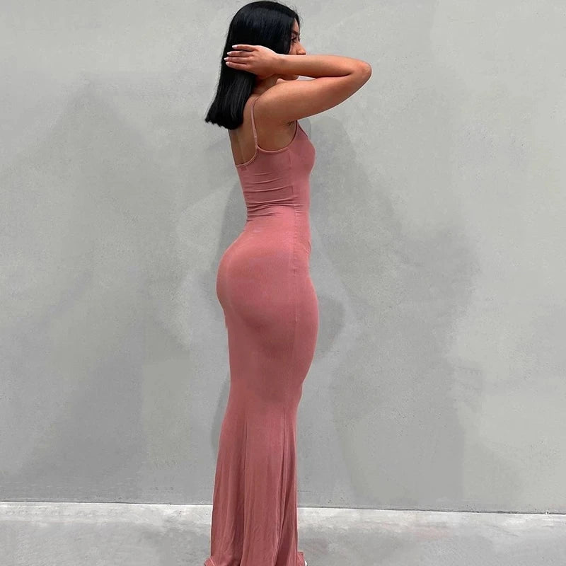 Satin Slip Sleeveless Backless Maxi Dress bodycon 