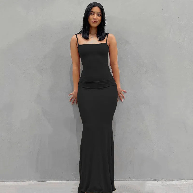 Satin Slip Sleeveless Backless Maxi Dress bodycon 