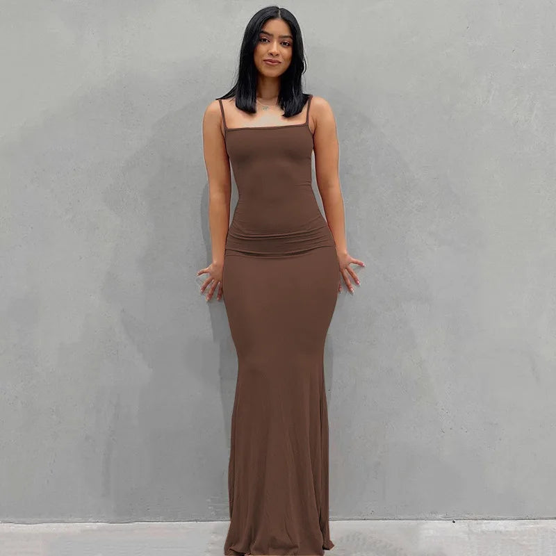 Satin Slip Sleeveless Backless Maxi Dress bodycon 
