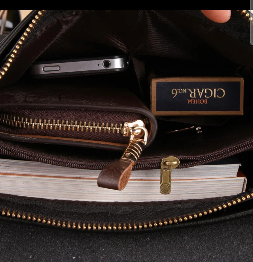 Mens luxury vintage Messenger Bag PU Leather polo cross travel bag