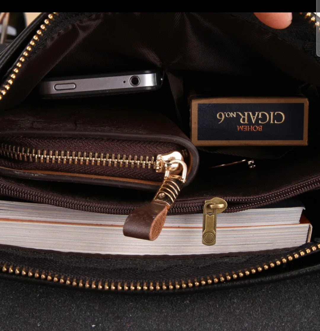 Mens luxury vintage Messenger Bag PU Leather polo cross travel bag