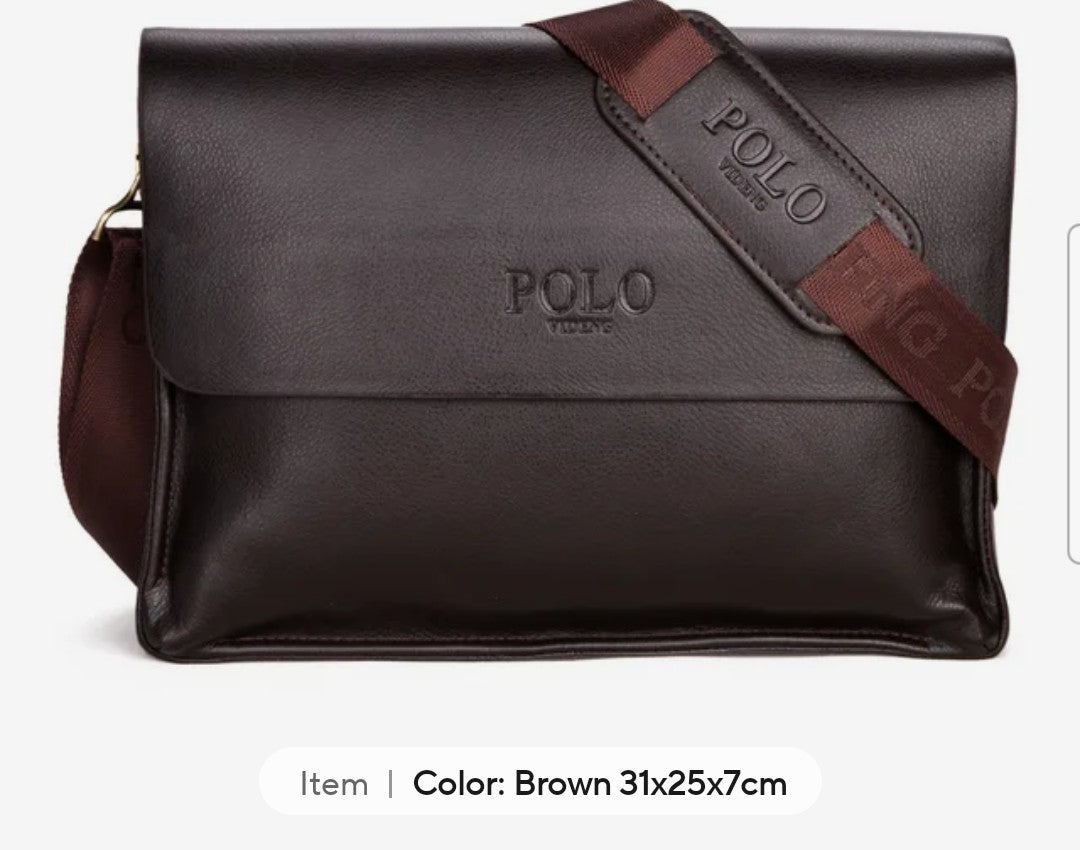 Mens luxury vintage Messenger Bag PU Leather polo cross travel bag