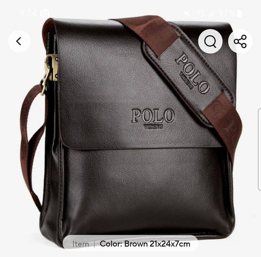 Mens luxury vintage Messenger Bag PU Leather polo cross travel bag