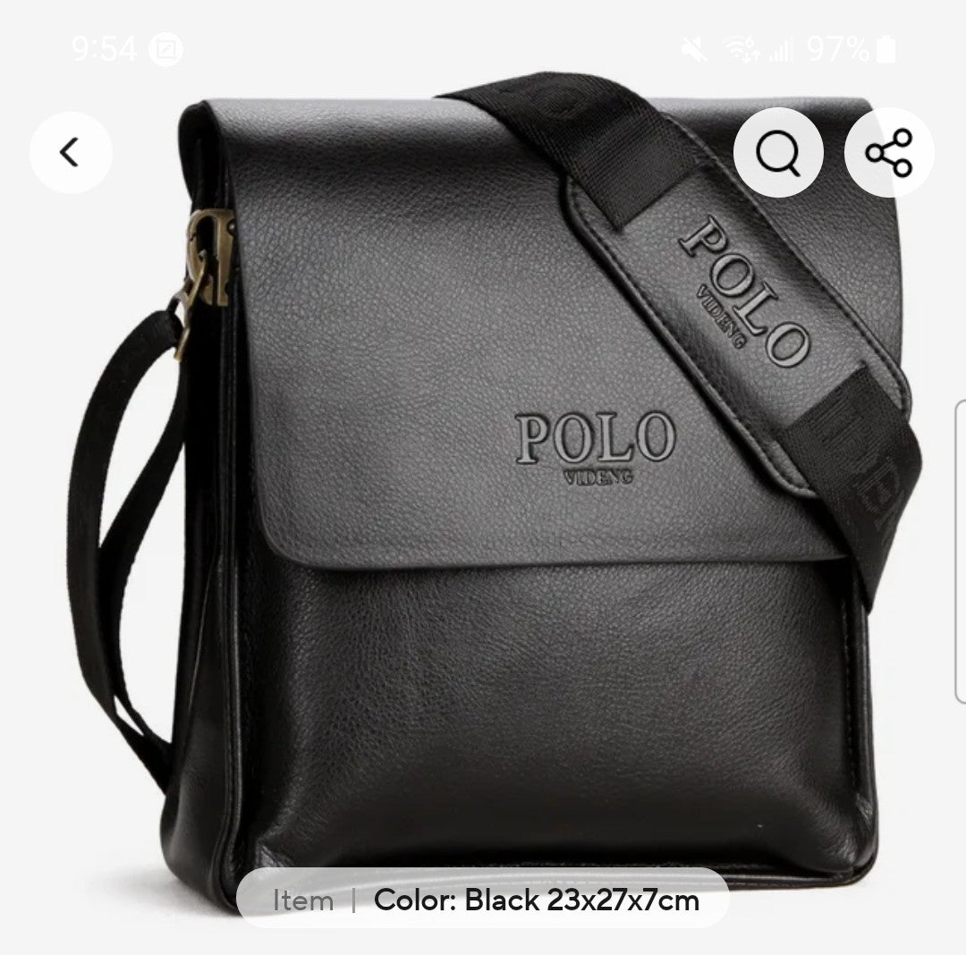 Mens luxury vintage Messenger Bag PU Leather polo cross travel bag