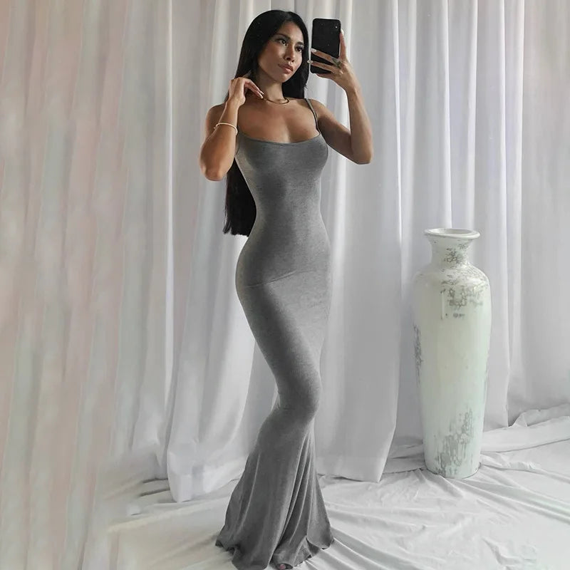 Satin Slip Sleeveless Backless Maxi Dress bodycon 