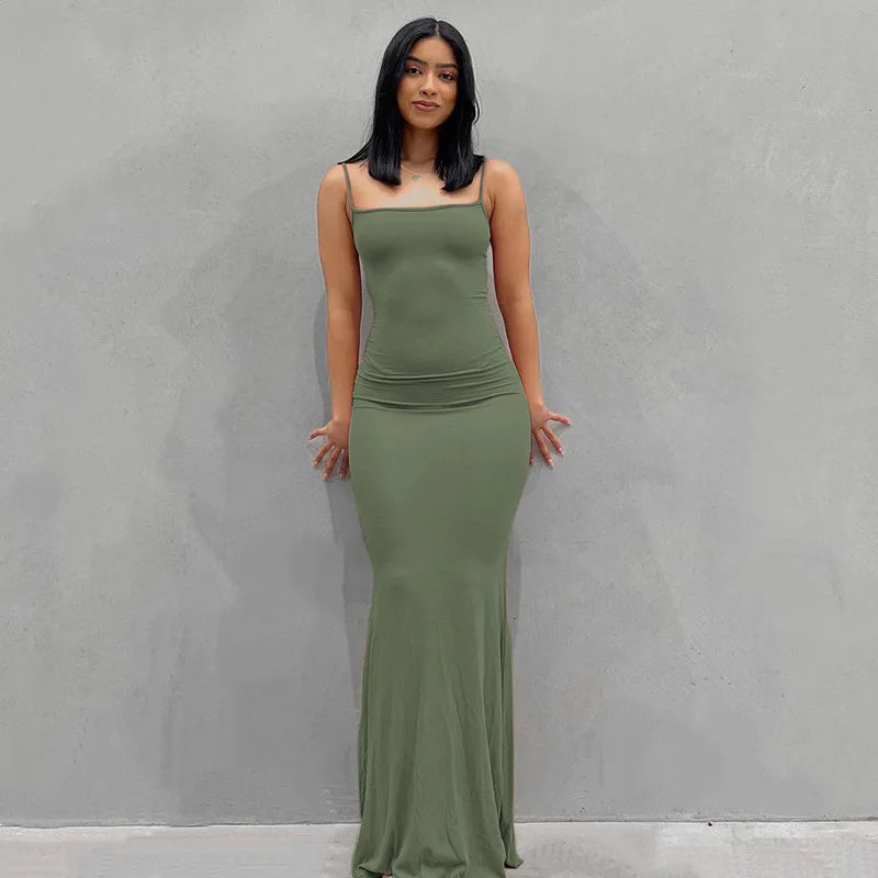 Satin Slip Sleeveless Backless Maxi Dress bodycon 